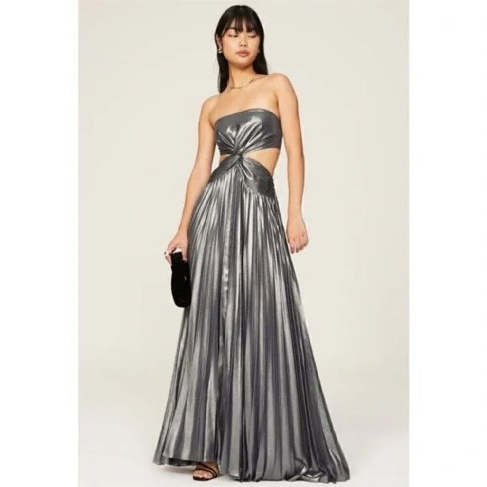 Women’s RAMY BROOK metallic silver Destiny strapless open back Gown size 10 - Picture 2 of 11